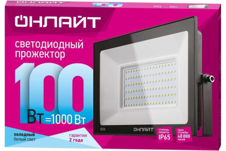 Купить Прожектор IP65 LED Онлайт 100W 4K 61947 OFL-100-4K-BL-IP65 фото №2